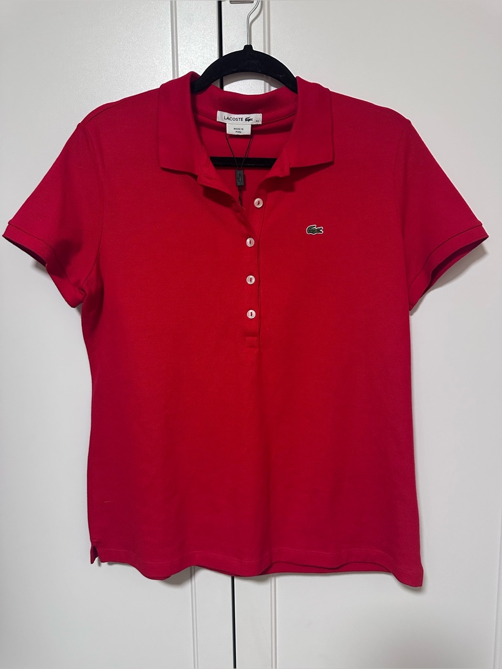 Lacoste Women's Red Slim Fit Stretch Cotton Piqué Polo Shirt NWT